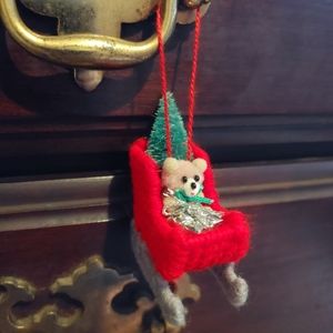 SOLD⭐LAST DAY⭐ 3 Vintage Crochet Sleigh Bear Country Christmas Ornament
